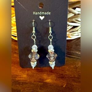 Hand Crafted Acrylic Beaded Bicone Brown and Faceted Clear  Earrings Handmade
